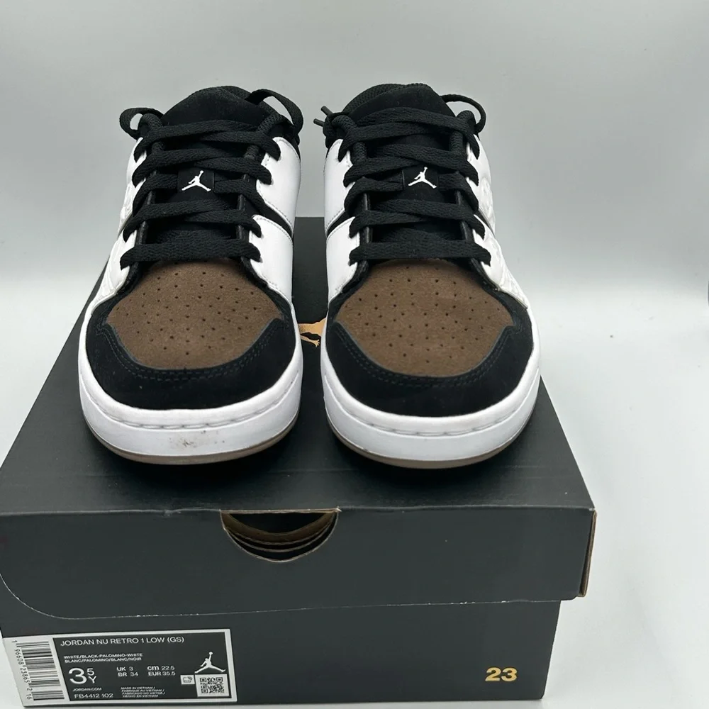 Air Jordan Nu Retro 1 Low GS‎ Blk Wht Brwn Sz 3.5Y – NIB OG All – SKU FB4412-102